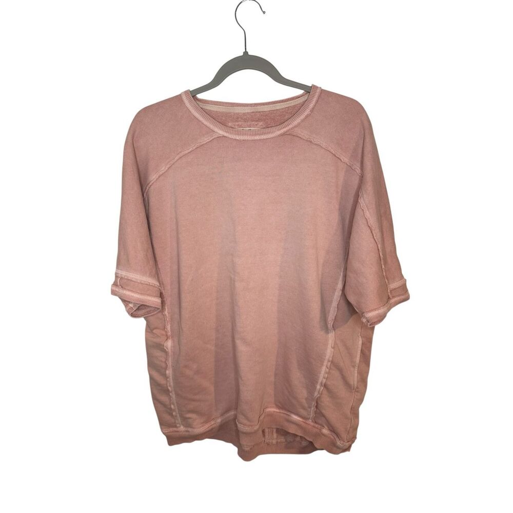Free People We The Free Pink Mari Muscle Pullover Short Sleeve Oversized Sweatsh - Picture 3 of 8